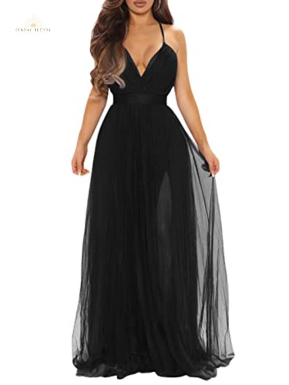 Sexy Deep V Neck Split Maxi Dress Adjustable Spaghetti Strap Formal Prom